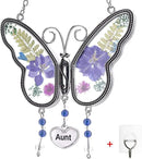 Laraine Butterfly Suncatcher with Pressed Flower Wings Mom Mother's Day Butterfly Glass Wind Chime Ornament Charm with Metal Heart Gifts for Mom Grandma Aunt Birthday (Purple Aunt (with Free Hook)) by GreenHaven Gardens