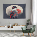 Japanese Woman Geisha Tapestry Asian Red Cherry Blossom Red Sun Traditional Kimono Folk Tapestries Home Decor for Living Room Bedroom Apartment Farmhouse Dorm 90"x60" by CozyNest Decor