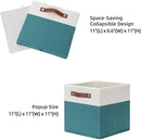 HNZIGE Fabric Storage Cube Bins Baskets for Organizing, 11 inch Cube Storage Bins, Set of 4, Collapsible Storage Bin with Handles, Closet Organizers and Storage Home Toy Nursery Bedroom(White Teal) by TinyTreasures Baby Boutique