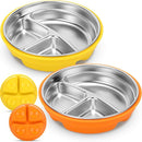 Nuogo 2 Pcs Stainless Steel Baby Suction Plates with Removable Silicone Shell 2-in-1 Metal Toddler Bowl Divided for Picky Eaters Kids Feeding Led Weaning Supplies, Dishwasher Safe (Yellow,Orange) by TinyTreasures Baby Boutique