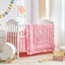 Tufted Ruffle Crib Bedding Set 3 Pieces Baby Boho Quilted Comforter with Fitted Sheet and Bed Skirt - Cute Ruffled Shabby Chic Baby Bedding Soft Blanket Design Pink by TinyTreasures Baby Boutique