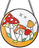 Tuitessine Mushroom Stained Glass Suncatcher Moon Toadstools Window Wall Hanging Ornament Hand-Painted Glass Panel Decor for Home Gift for Nature Plant Mushroom Lovers 6.3"*6.3"