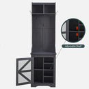 JXQTLINGMU 23" Farmhouse Hall Tree with Shoe Storage, Entryway Bench with 6 Cubbies, 5 Hooks & Barn Doors, Mudroom Coat Rack Cabinet, Black by CozyNest Decor