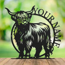 Personalized Highland Cow Name metal Signs,Custom Highland Cow Metal Shed Wall Decor,Black Metal Wall Art Plaques Outdoor wall Decorative Signage (Style G) by CozyNest Decor