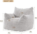 Giant Bean Bag Chairs for Adults Teens, Large Bean Bag Sofa Chairs with Filling Comfy Fuzzy BeanBag Chair with Armrests for Bedroom Living Room Reading (Light Gray, Large) by CozyNest Decor