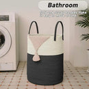 Large Woven Laundry Basket Hamper,100L Cotton Rope Storage Bin for Blankets,Toys and Clothes,Decorative Tall Nursery Hamper for Living Room,Baby Nursery,Bathroom and Bedroom,White and Black by CozyNest Decor