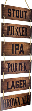 EXCELLO GLOBAL PRODUCTS Large Hanging Wall Sign: Rustic Wooden Decor (Stout, Pilsner, IPA, Porter, Lager, Brown Ale) Hanging Light Wood Wall Decoration (11.75" x 32") by CozyNest Decor