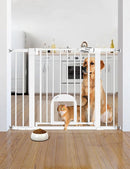 Babelio Baby Gate with Adjustable Cat Door,29-43" Auto Close Durable Pet door for Stairs,Doorways and House,Pressure Mounted,Easy Install,Effortless Walk Thru,White by TinyTreasures Baby Boutique