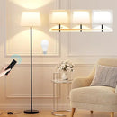 Modern Floor Lamp with Adjustable Brightness, Remote Control, Black, LED Bulbs, White Shade, Foot Switch, Easy Assembly by CozyNest Decor
