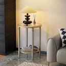 COSIEST Round Side Table, End Table Glass with Wood Frame, Champagne Gold Bedside Table with Modern Style for Living Room, Balcony, Bedroom by CozyNest Decor