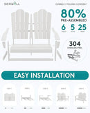 SERWALL 2 Person Adirondack Loveseat, HDPE All-Weather Folding Adirondack Bench Chair, Outdoor Adirondack Chair Set of 4, White by GreenHaven Gardens