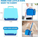 Kids Bento Lunch Box with 8oz Soup Thermo, Water Bottle, Kids Leakproof Lunch Food Containers with 4 Compartment, Insulated Hot Food Jar with Lunch Bag for School, Trvael (Blue) by TinyTreasures Baby Boutique