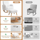 Rocking Chair with Ottoman, Upholstered Nursing Glider Rocker with High Backrest and Side Pocket, Comfy Reading Chair with Solid Wood Legs for Nursery/Living Room/Bedroom White by TinyTreasures Baby Boutique