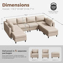 118.5" Faux Leather Modular Sectional Sofa, Modern Large 8 Seater U Shaped Couch with Storage Seat with Reversible Chaise Deep Seat for Living Room DIY Combination - Whitesand by CozyNest Decor