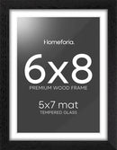 Homeforia 8x6 Black Wood Frame, High End Oak 6x8 Black Wooden Picture Frames with Mat 5x7 Art, 6 x 8 Frame Matted to 5 by 7 inch Photo, 6x8 Wall or Tabletop Frames, Tempered Glass, Wall Kit, Set of 1 by CozyNest Decor