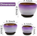 SOUJOY Set of 3 Ceramic Flower Pots, Gardening Plant Pot with Drainage Holes and Saucer, 7/5/4 inch Purple Round Succulent Herbs Cactus Planter for Indoor Outdoor by GreenHaven Gardens