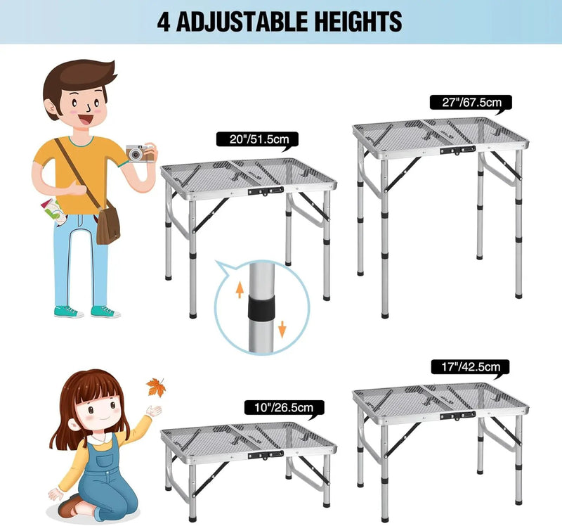 RedSwing Folding Grill Table, Lightweight Height Adjustable Aluminum Table with Mesh Desktop and Mesh Bag for Outdoor Camping Picnic BBQ, 2 Feet, Sliver, photo 4 of 6
