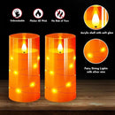 NURADA 3"x6"Flickering Flameless Candles: Built-in Star String Lights 3D Wick Battery Operated LED Pillar Candles with Remote and Timer for Halloween Thanksgiving Dinner Tables Home Fall Decor Orange by CozyNest Decor
