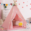 Teepee Tent for Kids with Padded Mat Cotton Canvas Kids Tent with Pompom for Toddlers Indoor Play Tent for Girls Boys with Stars Lights, Carry Bag, Banner Flag (Pink) by TinyTreasures Baby Boutique