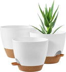 FaithLand 3-Pack Planter Pots, 10 9 8 Inch Self Watering Flower Pots for Indoor Outdoor Garden Plants, White with Brown by CozyNest Decor