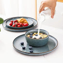 GBHOME Ceramic Dinnerware Sets for 4, 12 Pieces Stoneware Plates and Bowls Sets, Reactive Glaze Dishes -Scratch Resistant, Dishwasher&Microwave Safe, Space Blue by CozyNest Decor