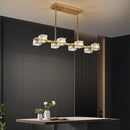Dining Room Light Fixture,Gold Modern Crystal Chandelier Rectangular Pendant Light with 8 Light Farmhouse Chandeliers for Kitchen Island Dining Room Living Room Bedroom by CozyNest Decor