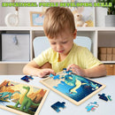 Wooden Dinosaurs Puzzles for Kids Age 3 4 5 Year Old, 4 Pack 24 Pcs Montessori Toddler Jigsaw Puzzles for Girl boy Activities Preschool Learning Educational Birthday Gift Travel Autistic Wooden Toys by TinyTreasures Baby Boutique