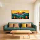 Abstract Sun Mountain Framed Canvas Wall Art Set, Forest Pine Tree Golden Sunset Wall Decor, Mixed Patchwork Landscape Art Print for Living Room, Bedroom, Dining Room, Office - 20"x40" by CozyNest Decor