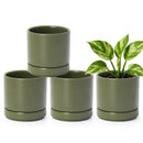 D'vine Dev Set of 4 Small Ceramic Plant Pots, 4.6 Inch Succulent Planter Pot for Plants with Drainage Hole and Saucer, Olive, 94-X-B-0 by GreenHaven Gardens
