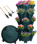 Vertical Planter 5 Tier Stackable Planters Garden Planters Strawberry Herb Flower and Vegetable Planter Indoor Outdoor Gardening Pots with Removable Wheels and Tools by CozyNest Decor