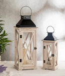 TIMRIS Large Wooden Candle Lanterns Decorative Set of 2, Rustic Farmhouse Whitewash Floor Lanterns, Indoor/Outdoor Hanging Lanterns for Home Decor (No Glass) by CozyNest Decor