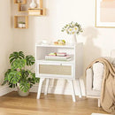 Lerliuo Rattan Nightstands Set of 2, Bedside Table with Drawer Open Shelf, Cane Accent Side End Table with Solid Wood Legs, White Mid Century Night Stand for Bedroom, Dorm and Small Spaces by CozyNest Decor