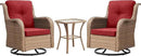 Outdoor Patio Swivel Rocker Chairs - 3 Piece Patio Bistro Set,Wicker Patio Furniture Set with 2 Swivel Rocking Chairs and 1 Glass Top Side Table for Deck Porch Garden,Yellow/Red by GreenHaven Gardens
