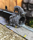 Gutter Downspout Extension - Downspout Splash Block - Downspout Diverter Garden Statue (Playful Chasing Kitty and Frog) by GreenHaven Gardens