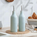 famiware Jupiter 16oz Ceramic Olive Oil Dispenser Bottle, Olive Oil and Vinegar Dispenser Bottle Set of 2 with Stainless Steel Pourers, Suitable for Storage Vinegar, Liquids, Light Blue by CozyNest Decor