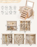 AKOZLIN 5-Tier Jewelry Box Leather Jewelry Storage Organizer with 4 Drawers Lockable for Women Girls Ring Necklace Earring Bracelet Watches Holder with Mirror Champagne by TinyTreasures Baby Boutique