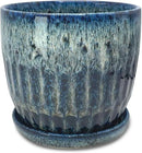 Ceramic Pots for Plants, 6in Ceramic Planters for Indoor Plants, Flower Pots with Drainage and Saucer, Reactive Glaze Blue by GreenHaven Gardens
