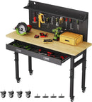 TITIMO 60" Adjustable Workbench with Drawers, Work Benches for Garage with Pegboard, 2000 LBS Heavy Duty Rubber Wood Tabletop with Power Outlet, Rolling Work Table with Wheels for Workshop, Office by GreenHaven Gardens