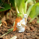 Top Collection Miniature Fairy Garden and Terrarium Statue, Rabbits Carrying Carrot by GreenHaven Gardens