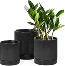 LaDoVita 3 Pack Ceramic Plant Pots 6/5/4 inch, Flowerpot for Indoor Plants with Drainage Holes and Tray, Outdoor Garden Planters, Modern Decorative for Home, Black Vertical Stripes by GreenHaven Gardens