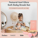 4 Piece Wooden Baby Hair Brush and Comb Set for Newborns & Toddlers in Chic Gift Box - Ultra Soft Natural Goat Hair and Wood Baby Brush Set Prevents Cradle Cap - Perfect Registry Gift (Pink) by TinyTreasures Baby Boutique