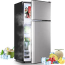 2.4 Cu.ft Mini Fridge Small Refrigerator with Freezer Dual Door Dorm Fridge for Personal Senven Temp Gear Suit for Apartment, Bedroom, Rv Silver by CozyNest Decor