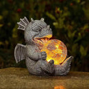 Solar Dragon Outdoor Statue Cute Baby Dragon Holding Glowing Glass Orb Resin Garden Decoration for Porch Patio Lawn Yard Perfect Housewarming Gift by GreenHaven Gardens