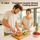Acacia Wood Cutting Board for Kitchen - 0.8 inch Thick Wood Charcuterie Cheese Board with Side Handles and Juice Grooves, Wooden Chopping Block for Meat and Veggies, 11.5x7 inch by CozyNest Decor