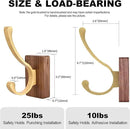 2 Pack Wooden Wall Hooks for Hanging, Adhesive Mounted Wall Mounted Boho Decorative Nature Wood Coat Hook for Towel Clothes Blanket Hat Backpack Robe Nursery Door Board Entryway Key Holder Gold by CozyNest Decor