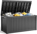 180 Gallon Resin Deck Box, Lockable Patio Outdoor Storage Box for Furniture, Garden Tools and Tools Storage, Waterproof Outside Storage Boxes - Black by CozyNest Decor