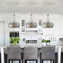 WUZUPS Nickel Chandelier Rustic Farmhouse Industrial Round Ceiling Pendant LED Light Fixture Electroplated Gray Glass Shade for Dining Room Kitchen Island Foyer Entryway, H 20.9" W 15.9", E26 Base by CozyNest Decor