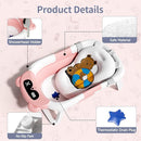 Collapsible Baby Bathtub for Newborn to Toddler (0-18 Month) - Portable Baby Bath Tub for Travel, Newborn Bathtub with Soft Towel and Floating Cushion (Pink) by TinyTreasures Baby Boutique