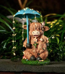 Solar Garden Statues Resin Loving Highland Cow Umbrella Lights Outdoor Decor Gifts for Yard, Patio Decorations by GreenHaven Gardens
