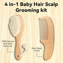 Goat Baby Hair Brush Set, Safe Natural Hair Care Kit with Wooden Soft Goat Bristles Hairbrush Comb Green Silicone Bath Brush for Newborns Toddlers (4pcs Set) by TinyTreasures Baby Boutique